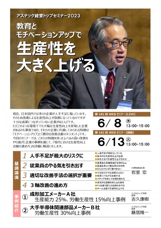 【経営トップセミナー】教育とモチベーションアップで生産性を大きく上げる